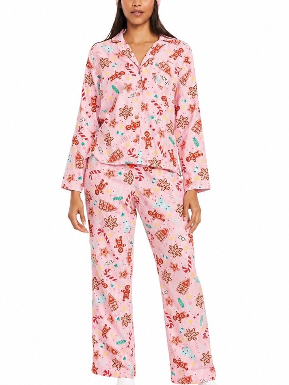 OLD NAVY Pink Holiday Print Flannel Pajama Set New M
